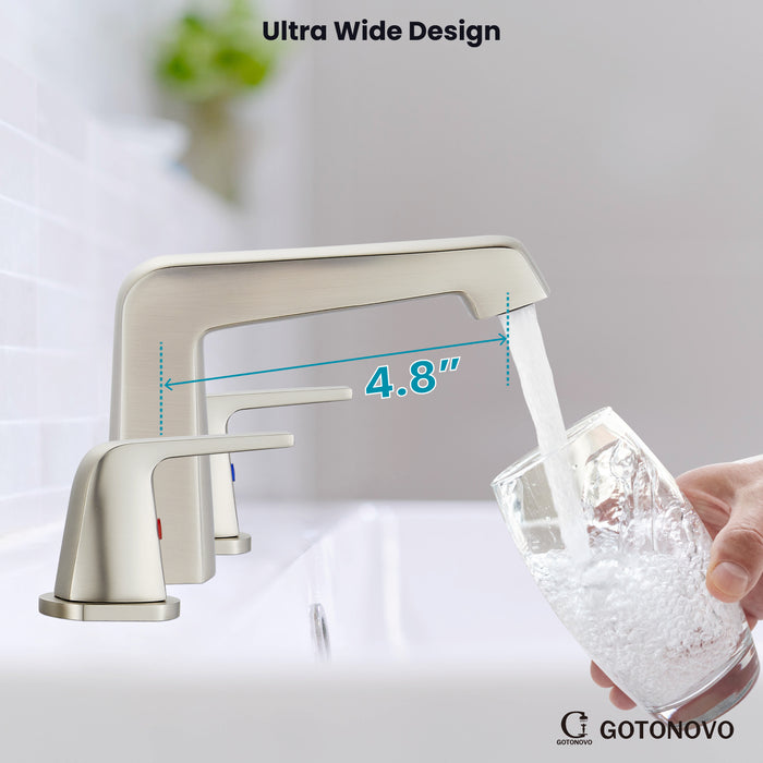 gotonovo Bathroom Sink Faucet 3 Holes 2 Handles Widespread 8 Inch Bathroom Faucet with Pop Up Drain Hot Cold Water Supply Lines Lavatory Vanity Mixer Tap, Thick Style