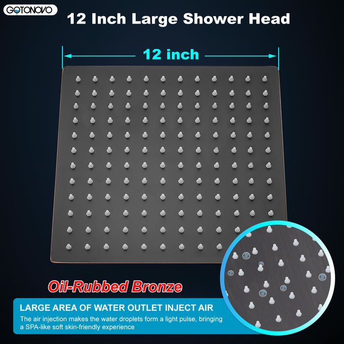 gotonovo regendouchekop 12 inch vierkante roestvrijstalen regendouchekop waterval hoge druk barstvrije dekking met siliconen mondstuk 1/16" ultradun ontwerp draaibare connector 