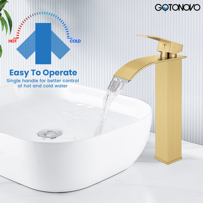 gotonovo Tall Waterfall Bathroom Vessel Sink Faucet Modern Bathroom Vanity Faucet Single Handle Single Hole Farmhouse Bar Mixer Tap Washbasin Faucet Deck Mount