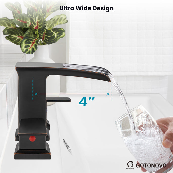 gotonovo Widespread Waterfall Bathroom Faucets for Sink 3 Hole 8 Inch Farmhouse Sink Faucet Set Waterfall Faucet Lavatory 2 Handles and Supply Lines Mix Tap