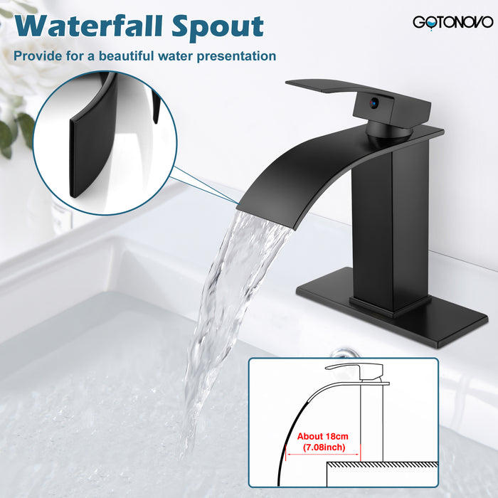 gotonovo Waterfall Bathroom Sink Faucet Single Hole 1 Handle Lavatory Vanity Faucet with Deck Plate Deck Mount Hot & Cold Water Mixer Tap