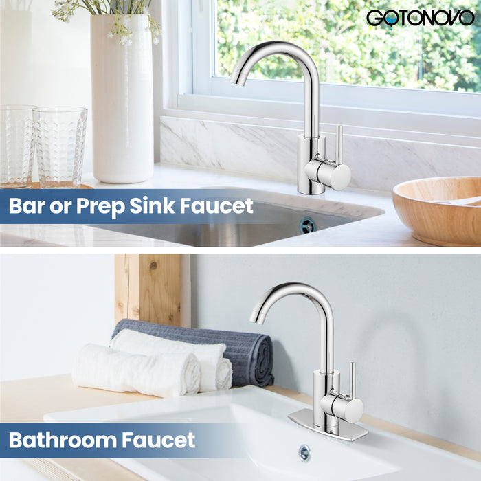 gotonovo Bar Sink Faucet Single Hole Bathroom Kitchen Small RV Sink Faucet Deck Mount SUS304 Lavatory Mixer Tap Single Handle One Hole 360 Degree Swivel Spout Lavatory Sink Faucet