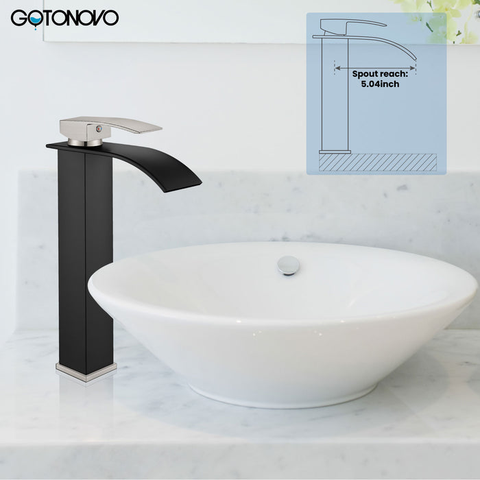 gotonovo Tall Waterfall Bathroom Vessel Sink Faucet Modern Bathroom Vanity Faucet Single Handle Single Hole Farmhouse Bar Mixer Tap Washbasin Faucet Deck Mount