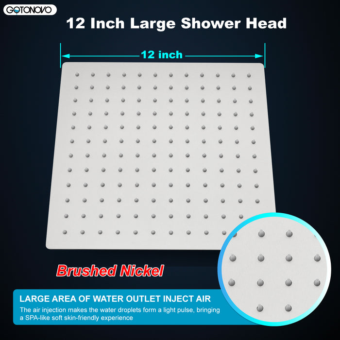 gotonovo regendouchekop 12 inch vierkante roestvrijstalen regendouchekop waterval hoge druk barstvrije dekking met siliconen mondstuk 1/16" ultradun ontwerp draaibare connector 