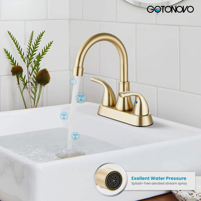 gotonovo Contemporary 2 Hole Lavatory Hot and Cold Mixer Tap 4 Inch Centerset Bathroom Sink Faucet 2 Handles Deck Mount with Pop Up Drain and Water Supply Lines