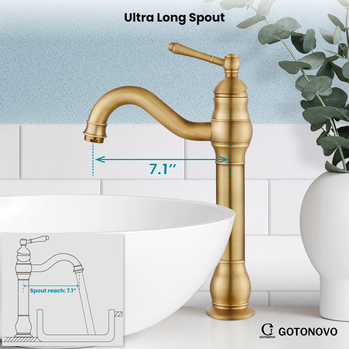 gotonovo Bathroom Vessel Sink Faucet Single Handle Lavatory Vanity Mixer Bar Tap with Pop Up Drain Tall Spout Single Hole Deck Mount