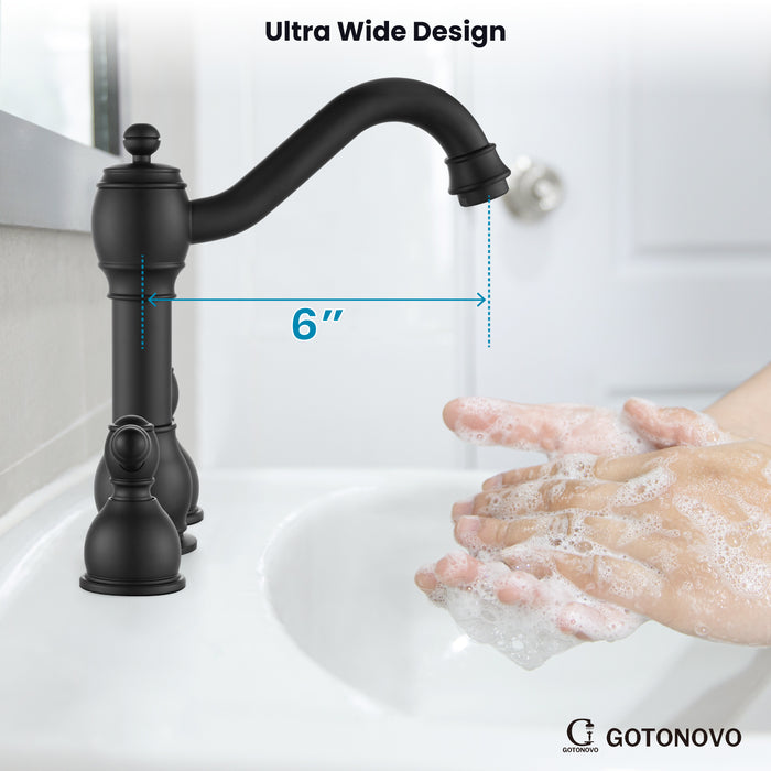 gotonovo 8 Inch Widespread Bathroom Faucets for Sink 3 Hole 2 Lever Handle Deck Mount with Pop Up Drain Hot and Cold Water Supply Lines