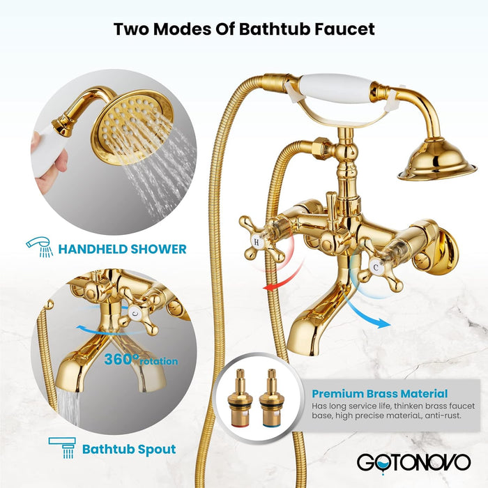 Gotonovo Clawfoot Bathtub Faucet Wall Mount with Adapter Adjustable Swing Arms