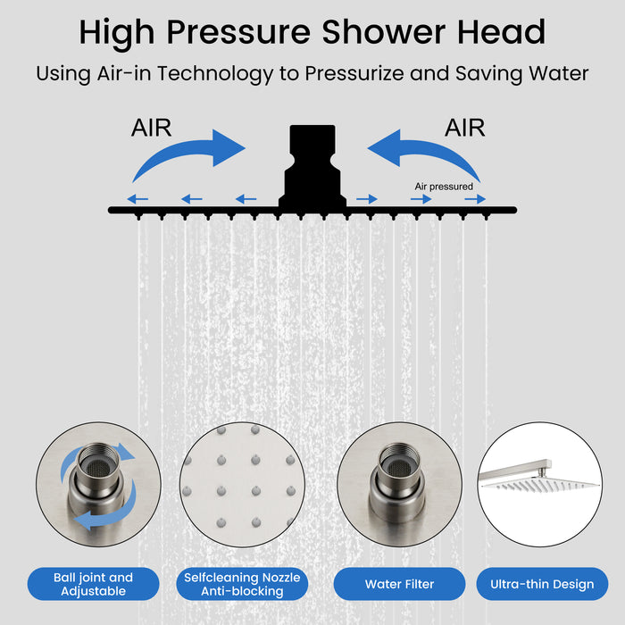 gotonovo Shower Faucet with Full Body Jets Rain Mixer 12 inch Rainfall Shower Head and Handheld Spray Combo Wall Mounted Rough-in Valve and Trim Included with 6pcs Body Message Jets