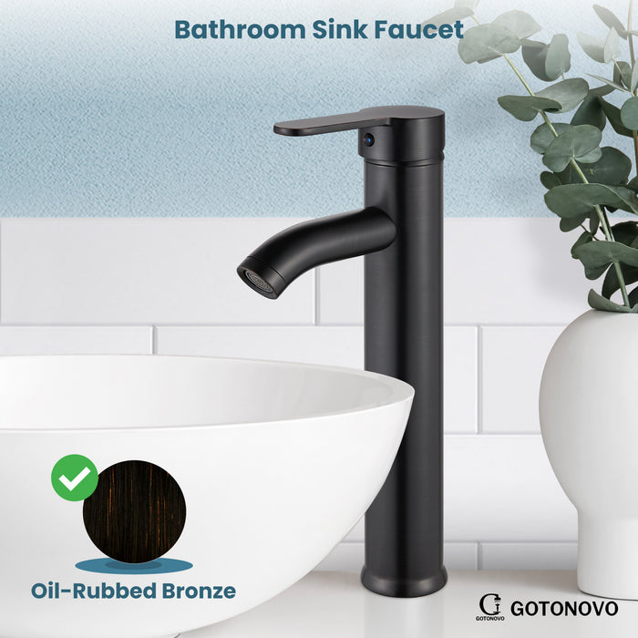 gotonovo Bathroom Vessel Sink Faucet Single Handle Lavatory Vanity Deck Mount Sink Tap with Pop Up Drain( Tall Type& Short Type)