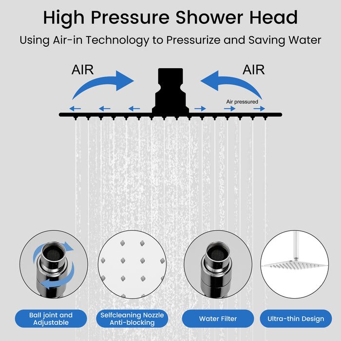 gotonovo 12 inch Ceiling Mount Rain Shower Faucet Set with 6 Body Spray Jets Rainfall Shower Head and Handheld Sprayer Multi Shower System Rough-in Valve and Trim Included Chrome Polished