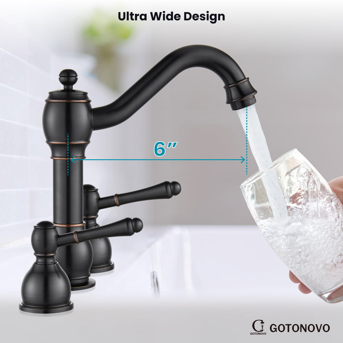 gotonovo 8 Inch Widespread Bathroom Faucets for Sink 3 Hole 2 Lever Handle Deck Mount with Pop Up Drain Assembly with Hot and Cold Water Supply Lines