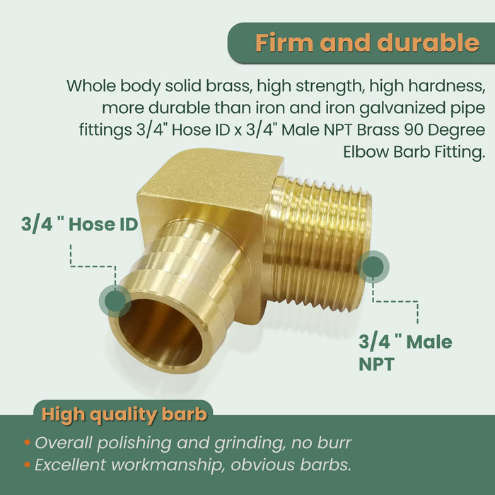 3/4 Hose Barb Elbow Barb Fitting 90 Degree 3/4 Inch Hose ID x 3/4 Inch Male Thread NPT Hose Welding Fitting Brass Fitting Air Hose Fitting 1 Piece