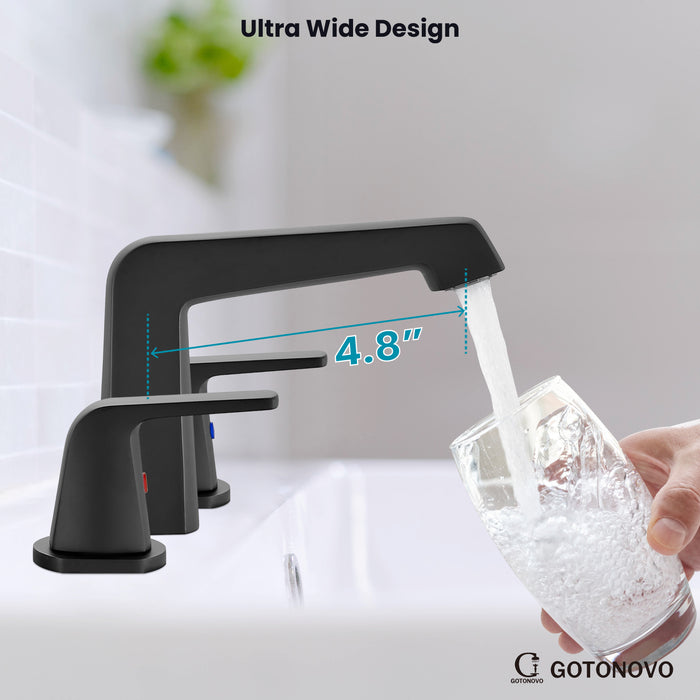 gotonovo Bathroom Sink Faucet 3 Holes 2 Handles Widespread 8 Inch Bathroom Faucet with Pop Up Drain Hot Cold Water Supply Lines Lavatory Vanity Mixer Tap, Thick Style