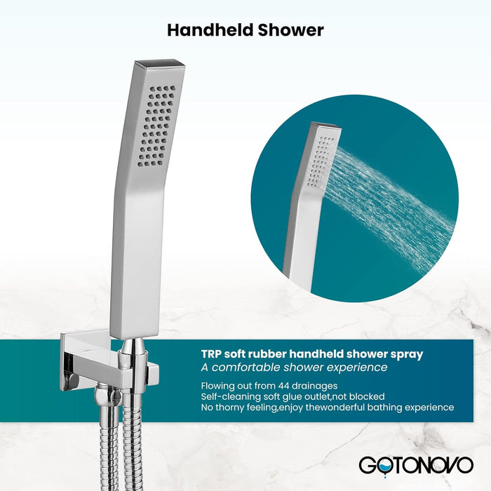 gotonovo Waterfall Tub Filler with Handheld Spray 3 Lever Handle Bathroom High Flow Rate Wall Mounted 2 Function Shower Faucet Set with Rough-in Shower Trim Kit Hot and Cold Mixer