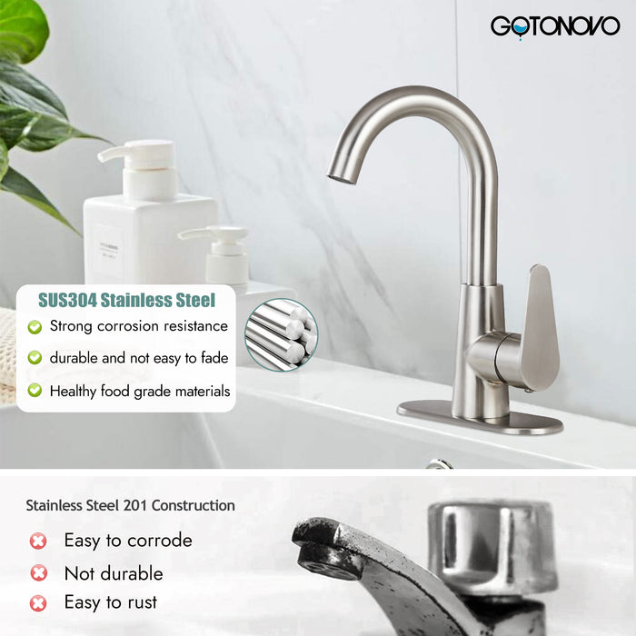 gotonovo Bathroom Sink Faucet,Bar Faucets Single Hole,RV Kitchen Restroom Campers Tap with Deck Plate & Drain Stainless Steel 360 Degree Rotation Spout