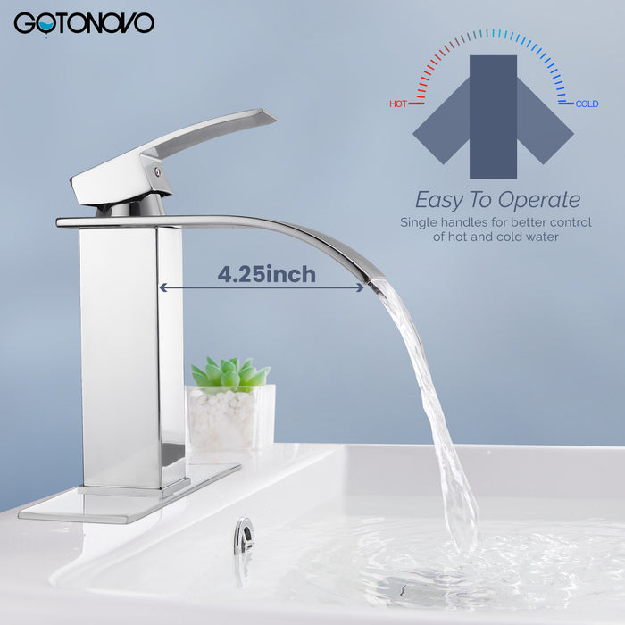 Gotonovo Waterval Badkamerkraan, Enkele handgreep Enkelgats Wastafelkraan Op het dek gemonteerde mengkraan met dekplaat, Rv Toilet Vanity Wastafelkraan
