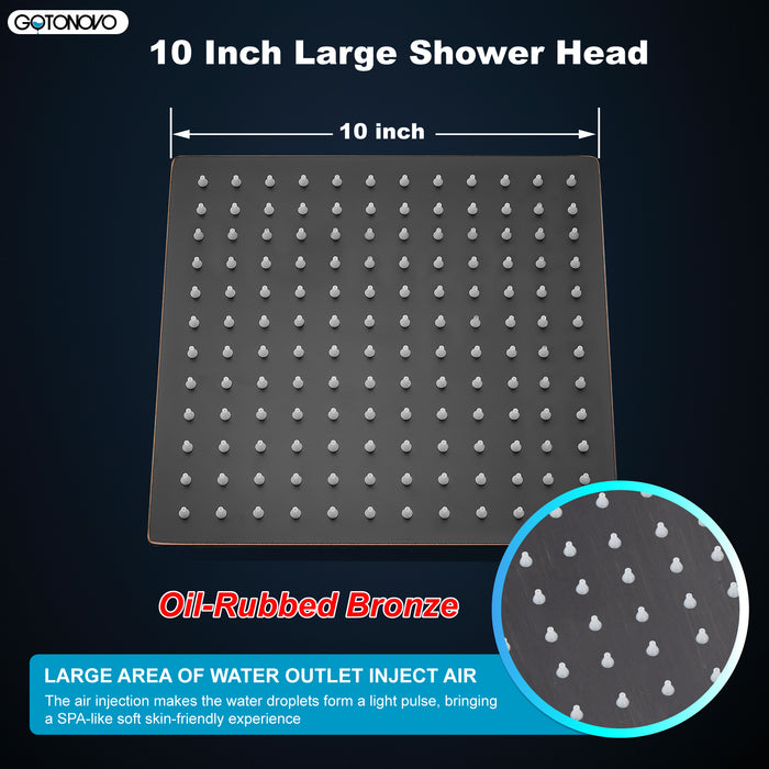 gotonovo Rainfall Shower Head 10 Inch Stainless Steel Square Rainfall  High Pressure Bath Rain Showerhead 1/16" Ultra Thin Waterfall Full Body Coverage with Silicone Nozzle