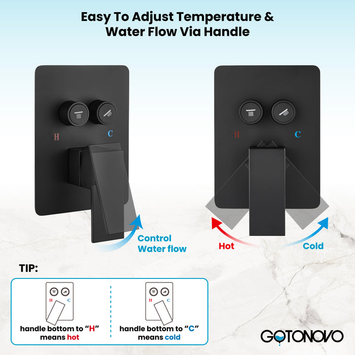 gotonovo Shower Faucet Set Push Button Diverter Rainfall Shower Head and Handheld Set Bathroom System Wall Mounted