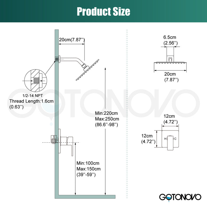 gotonovo Shower Head and Handle Set Shower Faucet Set Bathroom Rainfall Shower System Stainless Steel Showerhead Single Function Shower Trim Kit with Rough-in Valve