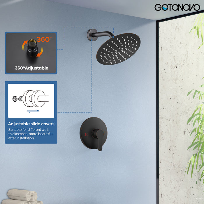 gotonovo Shower Faucet Set, Single Function Shower Trim Kit, Wall Mount 8 Inch Round Rainfall Shower Head and Handle Set, Single Handle Shower System Set Rough-in Valve