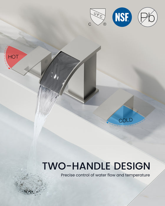gotonovo Waterfall 8 inch Widespread Bathroom Faucet Set Bathroom Sink Faucet 3 Hole 2 Handle Vanity Lavatory Deck Mount with Pop Up Drain and Water Supply Lines