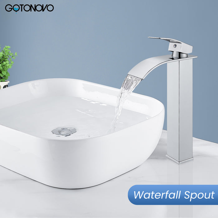 gotonovo Tall Waterfall Bathroom Vessel Sink Faucet Modern Bathroom Vanity Faucet Single Handle Single Hole Farmhouse Bar Mixer Tap Washbasin Faucet Deck Mount
