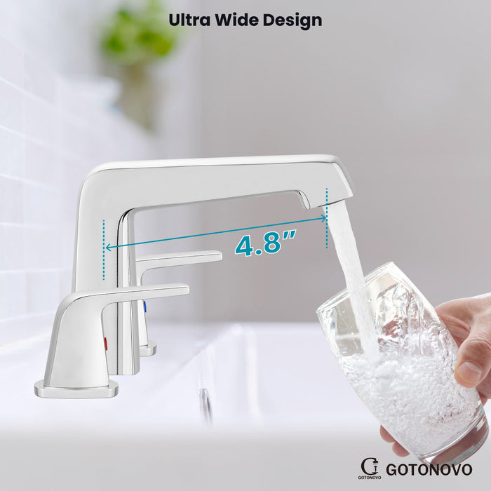 gotonovo Bathroom Sink Faucet 3 Holes 2 Handles Widespread 8 Inch Bathroom Faucet with Pop Up Drain Hot Cold Water Supply Lines Lavatory Vanity Mixer Tap, Thick Style