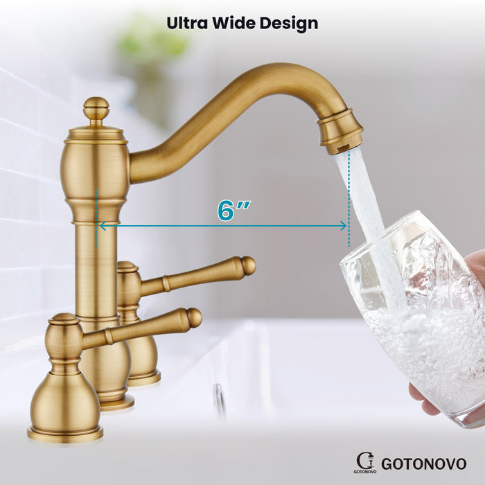 gotonovo 8 Inch Widespread Bathroom Faucets for Sink 3 Hole 2 Lever Handle Deck Mount with Pop Up Drain Assembly with Hot and Cold Water Supply Lines