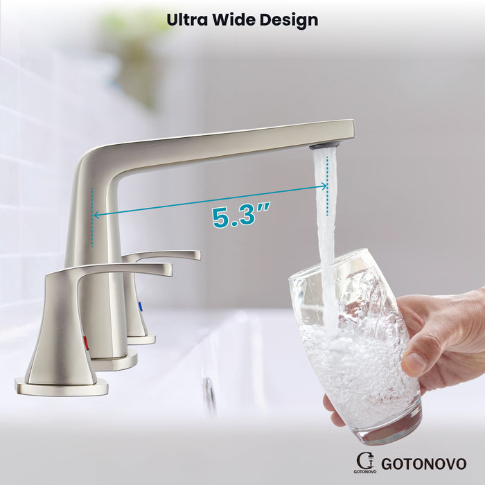 gotonovo Bathroom Sink Faucet 3 Holes 2 Handles Widespread 8 Inch Bathroom Faucet with Pop Up Drain Hot Cold Water Supply Lines Lavatory Vanity Mixer Tap, Thin Style