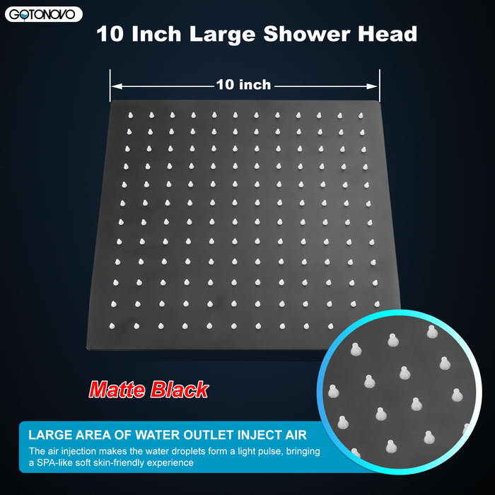 gotonovo Rainfall Shower Head 10 Inch Stainless Steel Square Rainfall  High Pressure Bath Rain Showerhead 1/16" Ultra Thin Waterfall Full Body Coverage with Silicone Nozzle