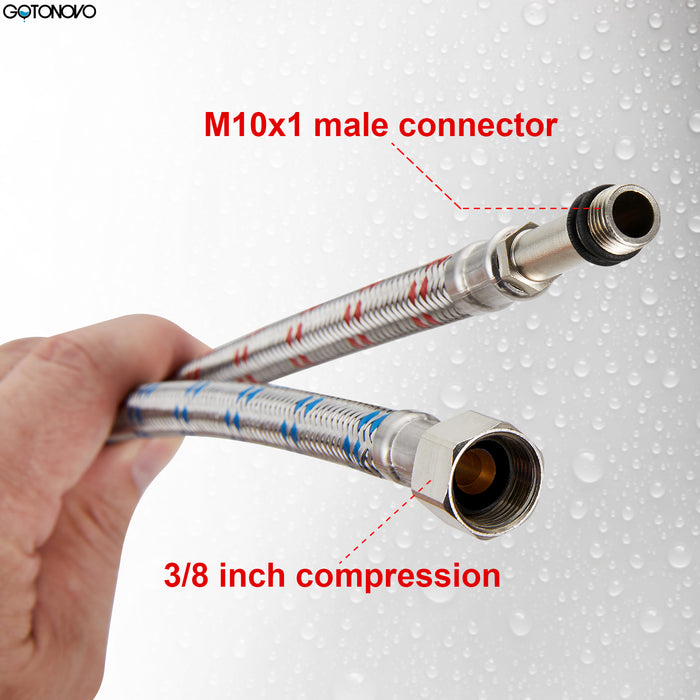gotonovo 2 Pcs (1 Pair) Long Faucet Connector, Braided Stainless Steel Supply Hose 3/8-Inch Female Compression Thread x M10 Male Connector