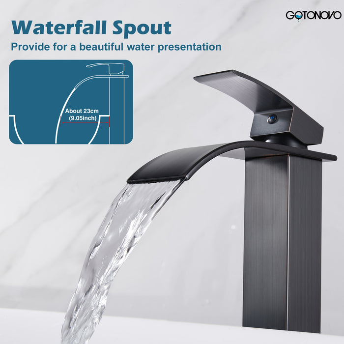 gotonovo Vessl Sink Tall Faucet Waterfall Bathroom Bowl Single Handle Single Hole Spout Sink Faucet Deck Mount with Large Rectangular Lavatory Vanities