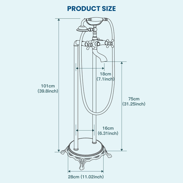 gotonovo Free Standing Tub Faucet,Ceramic Handheld Spray,Clawfoot Freestanding Bathtub Faucet,Vintage Floor Mount High Flow Tub Filler with Double Cross Handles,360°Rotation Spout