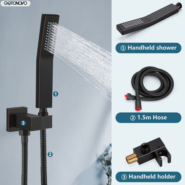 gotonovo wandmontage douchekraan regendouchesysteemset 8 inch vierkante hogedrukdouchekop met trim en handsproeier Ruwe klepbehuizing inbegrepen Mixer Douchecombinatieset Badkamer 