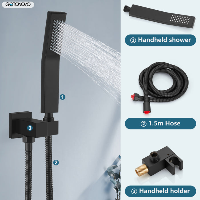 gotonovo wandmontage douchekraan regendouchesysteemset 8 inch vierkante hogedrukdouchekop met trim en handsproeier Ruwe klepbehuizing inbegrepen Mixer Douchecombinatieset Badkamer 