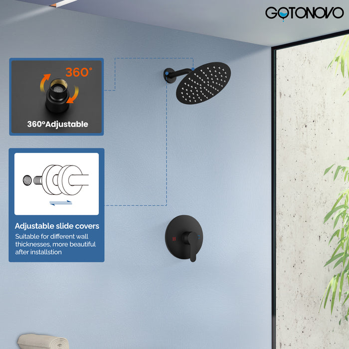gotonovo Shower Faucet Set, Single Function Shower Trim Kit, Wall Mount 8 Inch Round Rainfall Shower Head and Handle Set, Single Handle Shower System Set Rough-in Valve