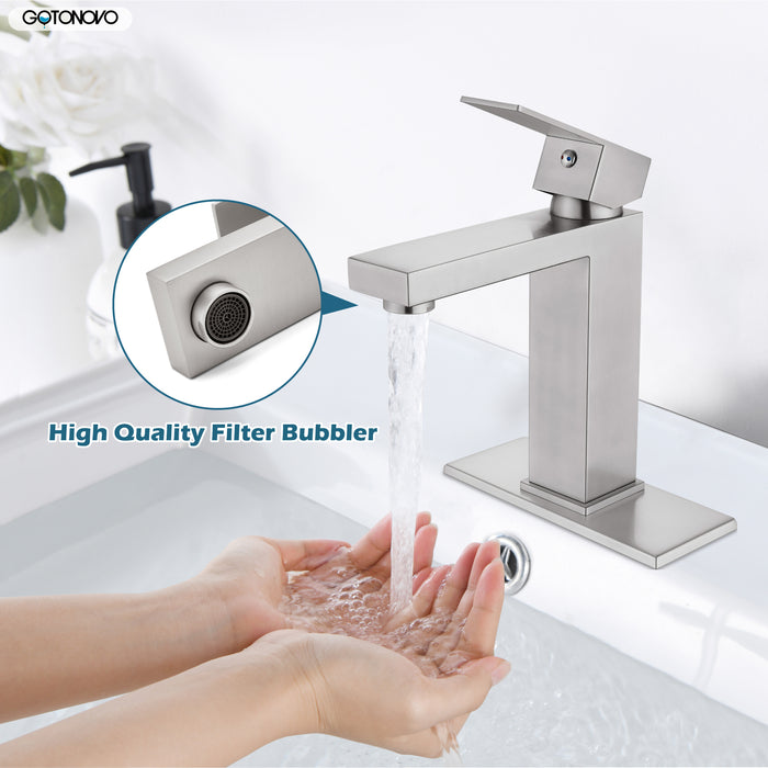 gotonovo Bathroom Sink Faucet 1 Hole Single Handle One Lever Stainless Steel SUS304 Commercial Deck Mount Lavatory Mixer Tap with Cover Plate