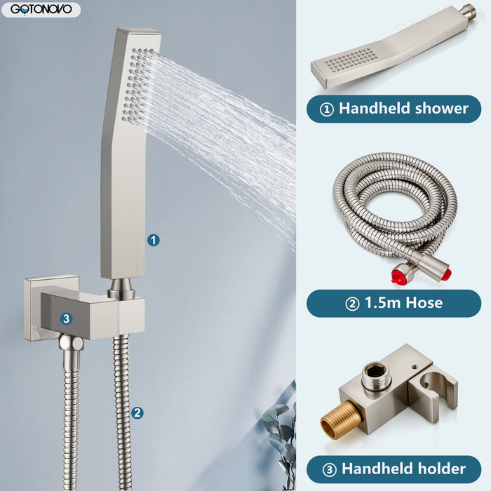 gotonovo Rain Shower System 8 Inch Square Rainfall Shower Head  Shower Faucet Tub Set with Handheld Sprayer and Waterfall Tub Spout Rough-in Valve Shower Mixer Combo