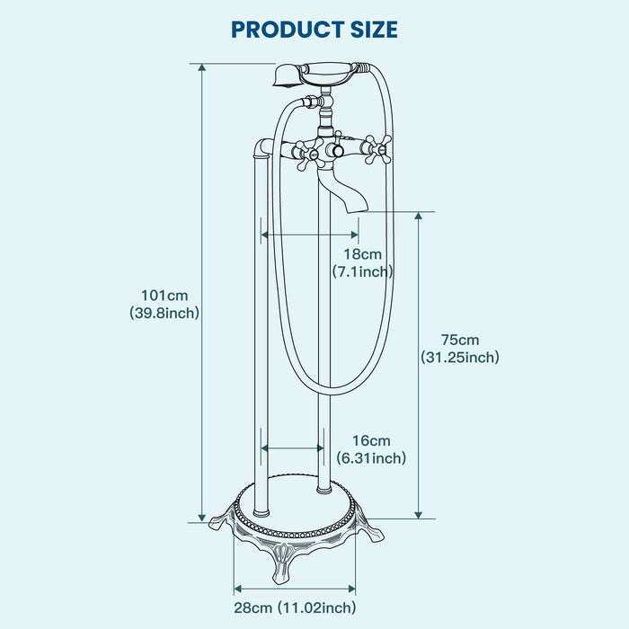 gotonovo Free Standing Tub Faucet,Brass Handheld Spray,Clawfoot Freestanding Bathtub Faucet,Vintage Floor Mount High Flow Tub Filler with Double Cross Handles,360°Rotation Spout