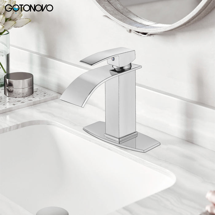 Gotonovo Waterval Badkamerkraan, Enkelgreeps Enkelgats Wastafelkraan, Rv Toilet Vessel Kraan Vanity Basin Commerciële Mengkraan met Pop-up Afvoer en Dekplaat