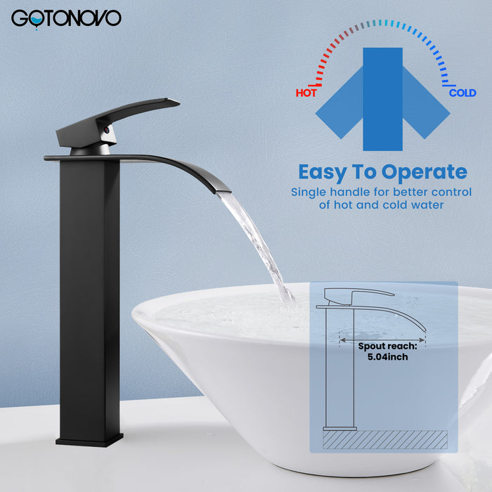 gotonovo Tall Waterfall Bathroom Vessel Sink Faucet Modern Bathroom Vanity Faucet Single Handle Single Hole Farmhouse Bar Mixer Tap Washbasin Faucet Deck Mount