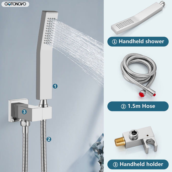 gotonovo wandmontage douchekraan regendouchesysteemset 8 inch vierkante hogedrukdouchekop met trim en handsproeier Ruwe klepbehuizing inbegrepen Mixer Douchecombinatieset Badkamer 