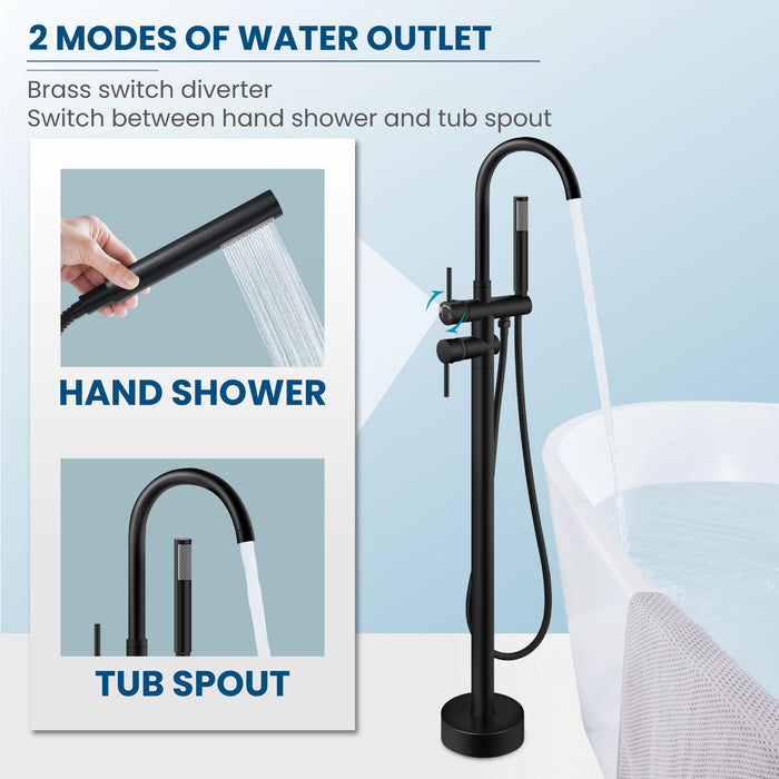 gotonovo Freestanding Tub Faucets Floor Mount Tub Filler, High Flow Free Standing Bathtub Faucet Stand Alone with Handheld Shower and Rough-in Valve,360° Swivel High-Arc Spout,SUS304