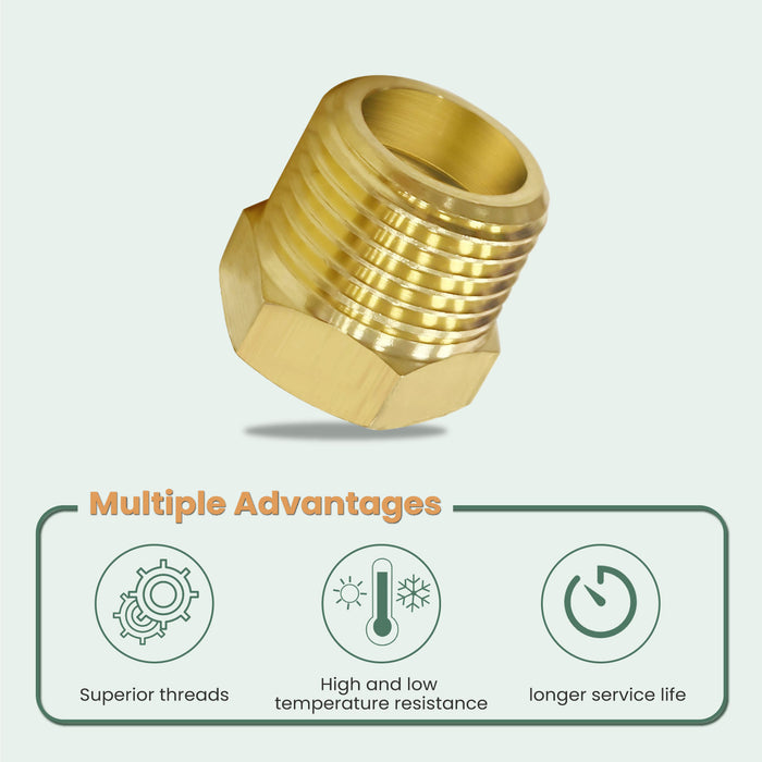 Brass Pipe Fitting 1/4 Inch Female Pipe 1/2 Inch Male Reducer Adapter Air Hose Adapter Metal Pipe Adapter 2 Pack