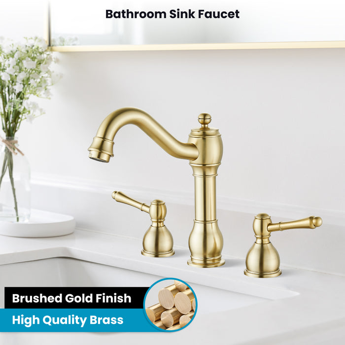 gotonovo 8 Inch Widespread Bathroom Faucets for Sink 3 Hole 2 Lever Handle Deck Mount with Pop Up Drain Hot and Cold Water Supply Lines