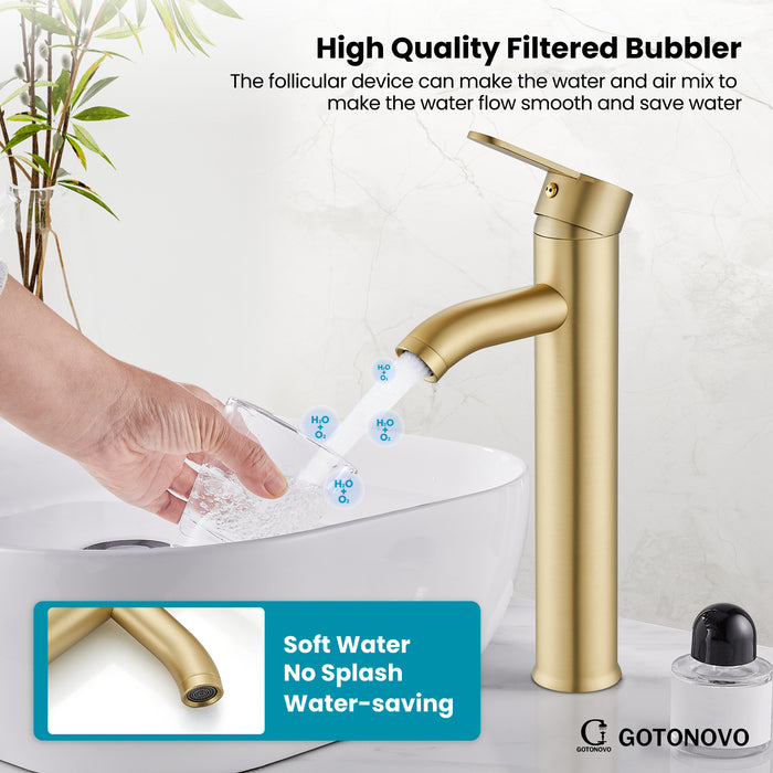 gotonovo Bathroom Vessel Sink Faucet Single Handle Lavatory Vanity Deck Mount Sink Tap with Pop Up Drain( Tall Type& Short Type)