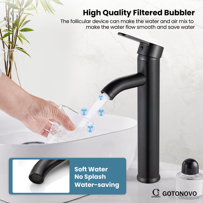 gotonovo Bathroom Vessel Sink Faucet Single Handle Lavatory Vanity Deck Mount Sink Tap with Pop Up Drain( Tall Type& Short Type)