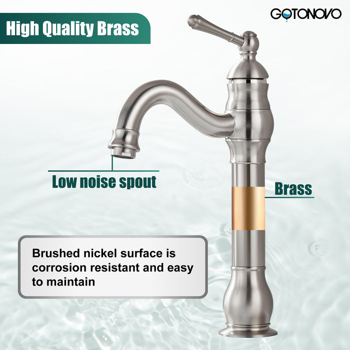 gotonovo Bathroom Sink Faucet Brass Bathroom Faucet Single Hole One Handle with Overflow Pop Up Drain Assembly Deck Mount Lavatory Vanity Mixer Tap with Panel