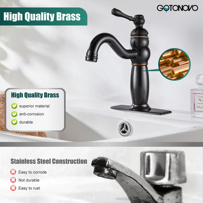 gotonovo  Bathroom Lavatory Vessel Sink Faucet Single Hole 1 Lever Vintage Vessel Mixer Tap Retro Hot and Cold Water Solid Brass Pop-up Drain Included Deck Mounted